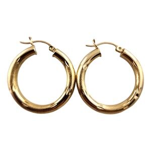 14 Karat Yellow Gold Textured Circle Hoop Earrings #19149